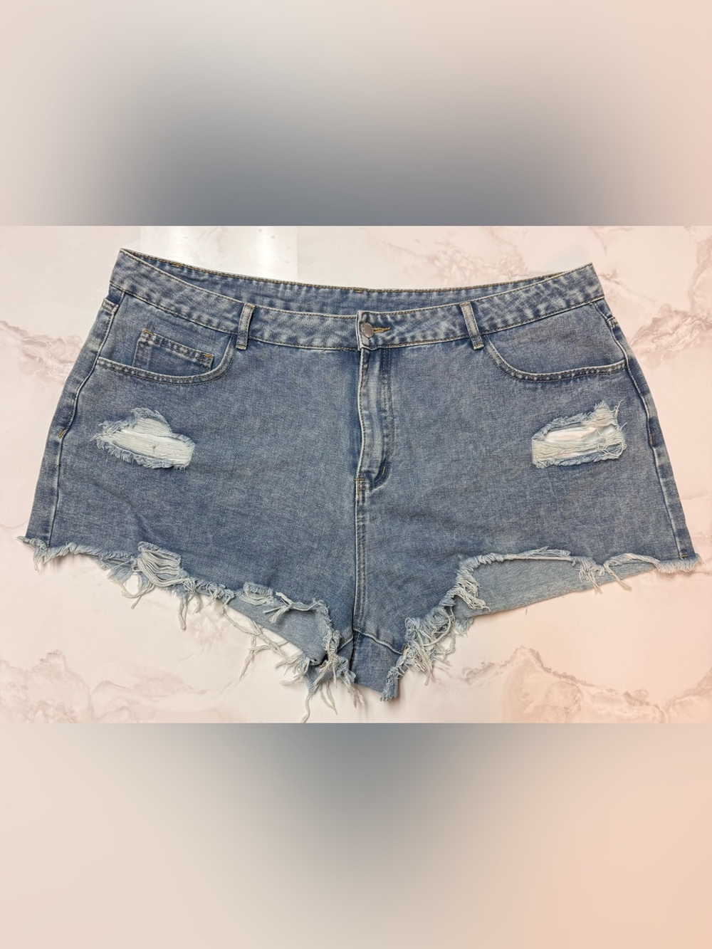 SHEIN Light Blue Distressed Frayed Hem Denim Shorts